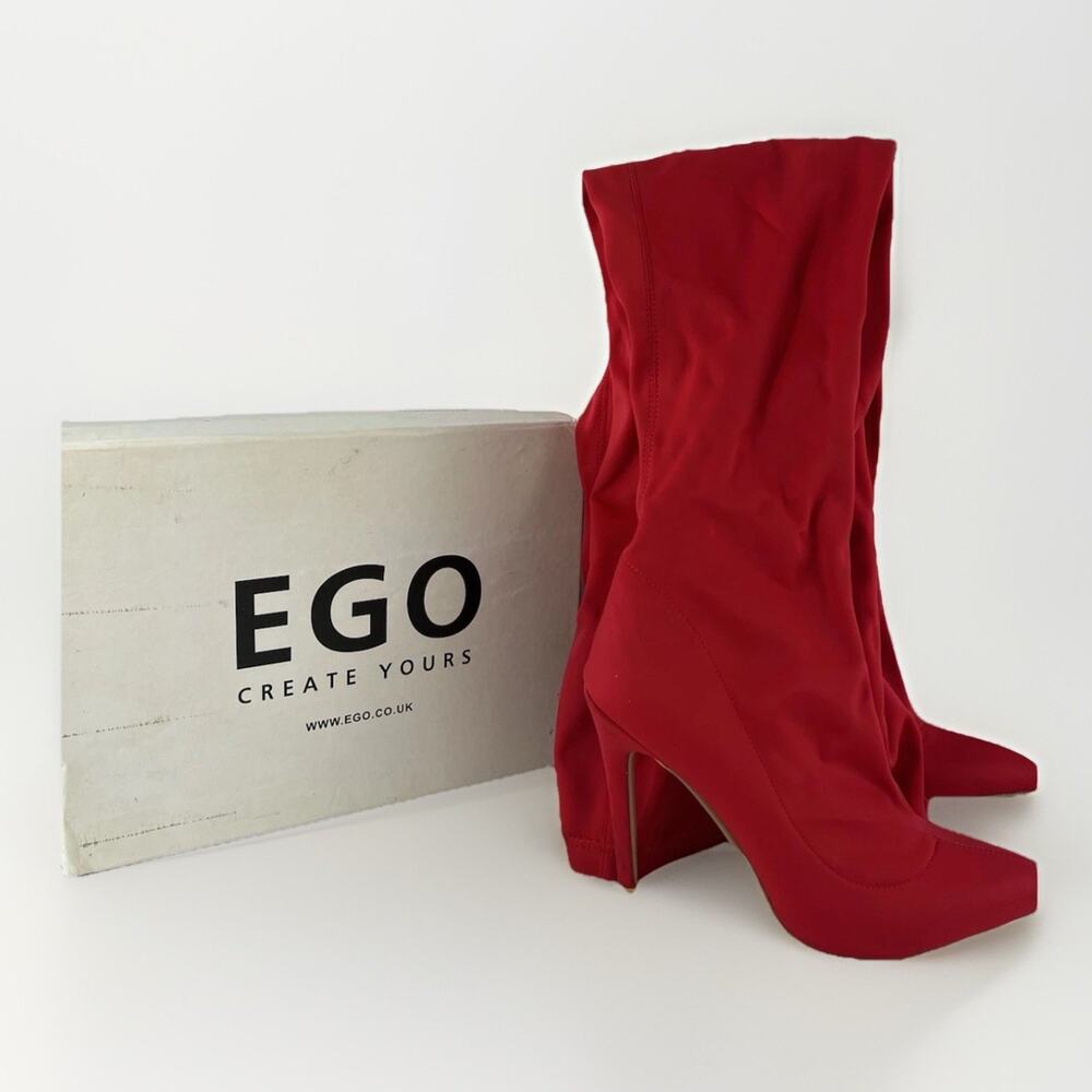EGO Alabama Red Lycra Stiletto Sock Boots Pointed Toe Women’s Size 9 UK 7